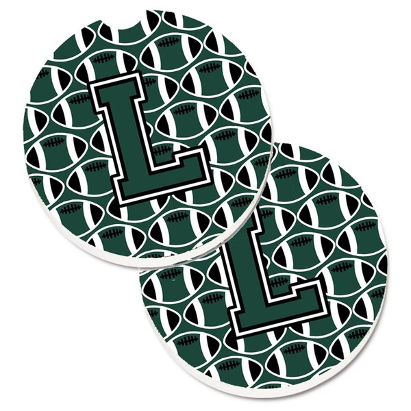 Carolines Treasures Letter L Football Green and White Set of 2 Cup Holder Car Coaster CJ1071-LCARC - main